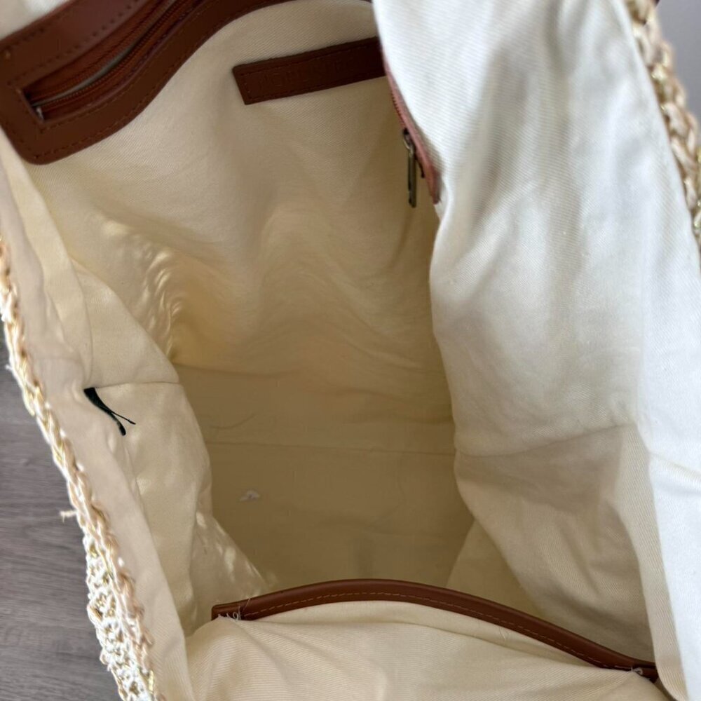 Nordstrom Packable Metallic Thread Woven Tote/ Beach Bag - Picture 4 of 5